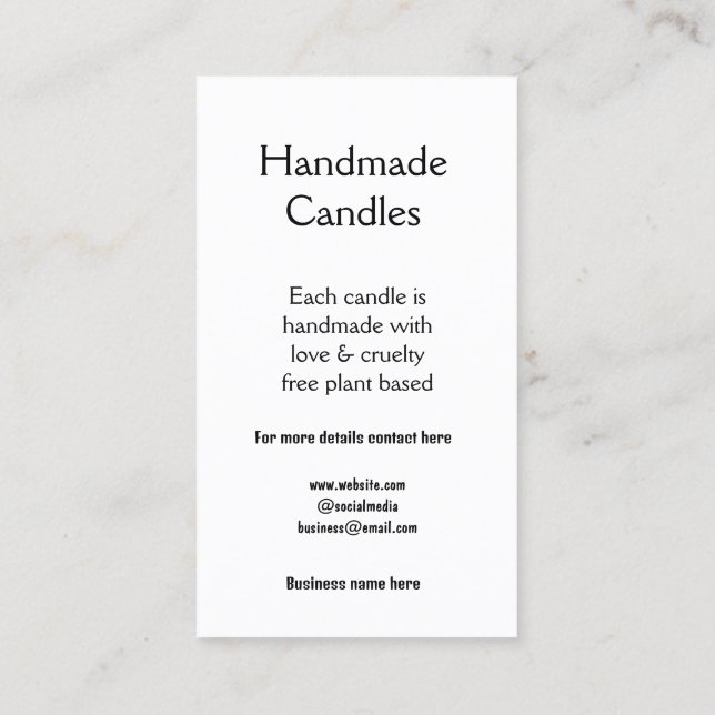 handmade candles add contact details business q r  card (Back)