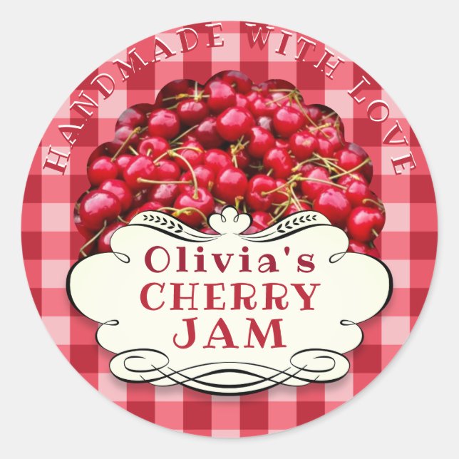 Handmade Cherry Jam Classic Round Sticker (Front)