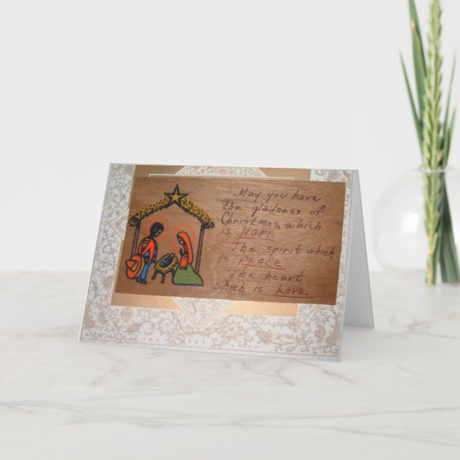Handmade Christmas Card on Wood & Mixed Media (Front)