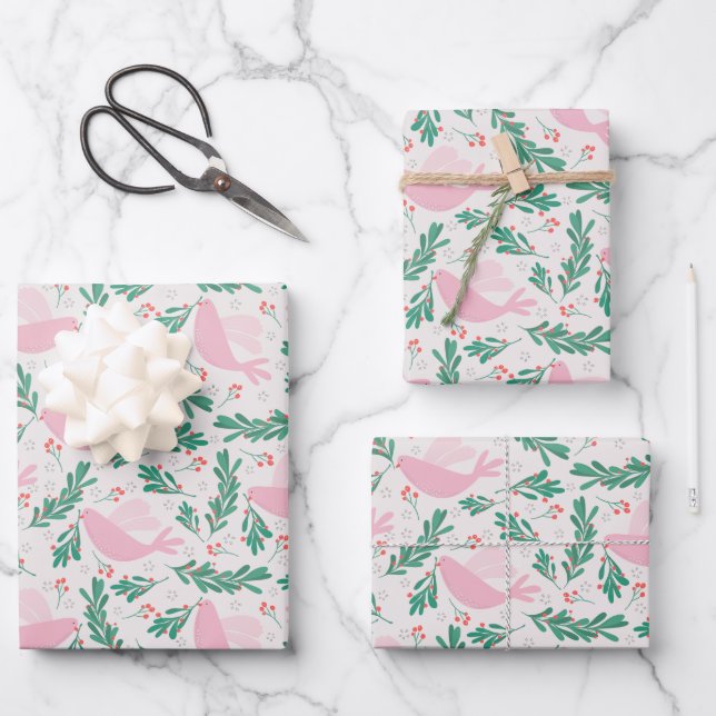 Handmade Christmas Dove of Peace Olive Branch Wrapping Paper Sheet (Front)