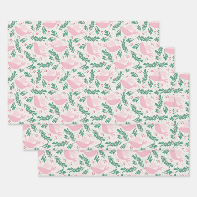 Handmade Christmas Dove of Peace Olive Branch Wrapping Paper Sheet (Set)