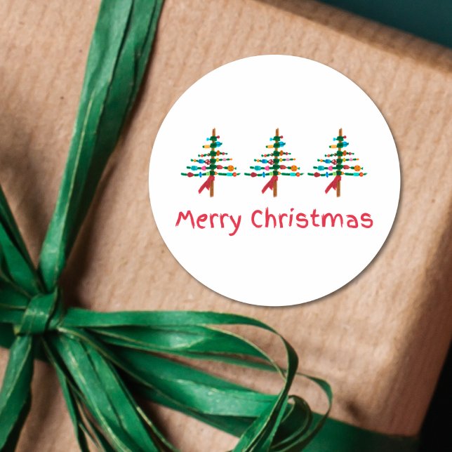 Handmade Christmas Trees – Modern Merry Xmas Classic Round Sticker (Creator Uploaded)
