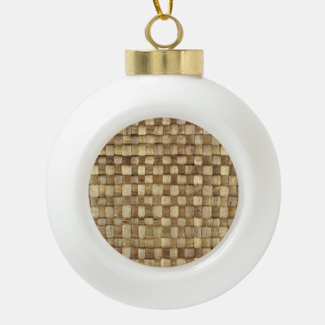 Handmade Craft Basket Seamless Texture Ceramic Ball Christmas Ornament (Front)