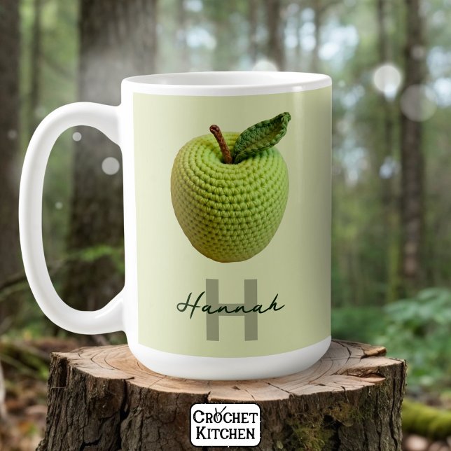 Handmade Craft Green Crochet Apple Monogram Name  Coffee Mug (Creator Uploaded)