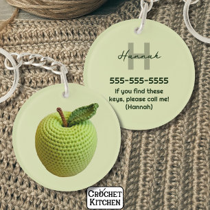 Handmade Craft Green Crochet Apple Monogram Name Key Ring