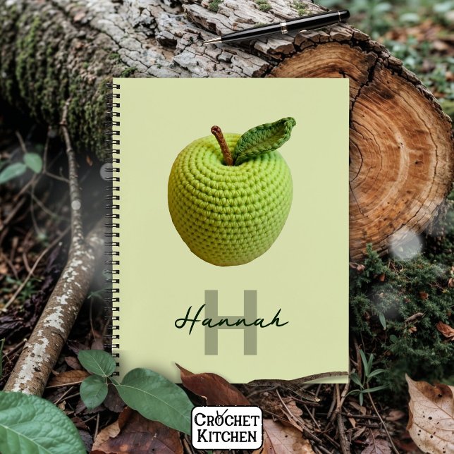 Handmade Craft Green Crochet Apple Monogram Name  Notebook (Creator Uploaded)