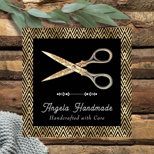 Handmade Craft Scissors Elegant Gold Square Business Card (Creator Uploaded)