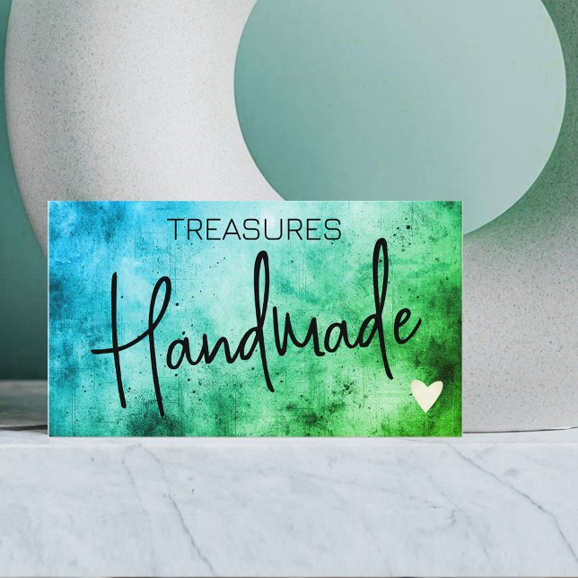 Handmade Crafts Calligraphy Blue Green Distressed  Business Card (Creator Uploaded)
