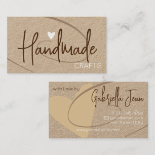 Handmade Crafts Calligraphy Signature Brown Heart Business Card