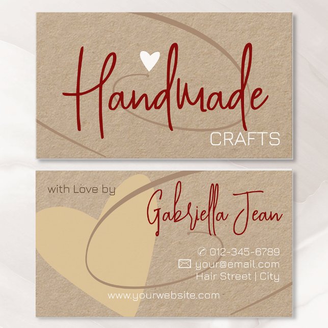Handmade Crafts Calligraphy Signature Red Heart Business Card (Creator Uploaded)