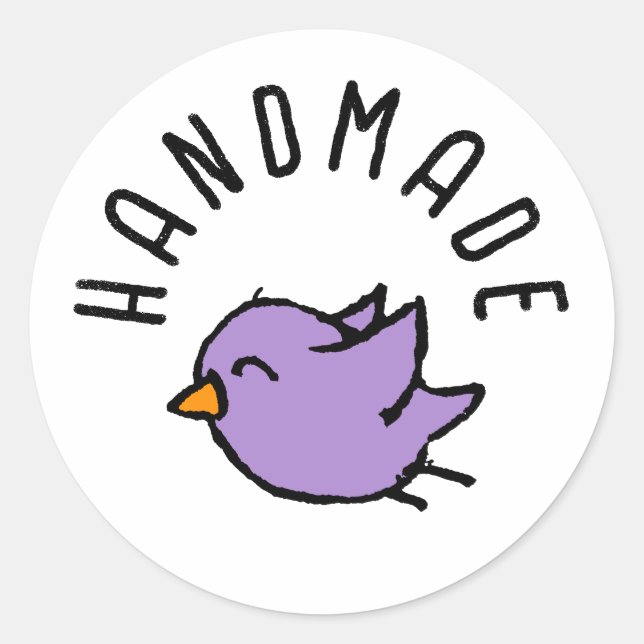 Handmade Cute Doodle Bird Drawing Classic Round Sticker (Front)