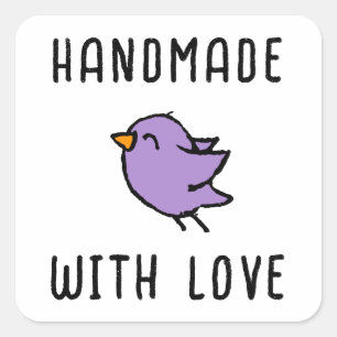 Handmade Cute Doodle Bird Drawing Square Sticker