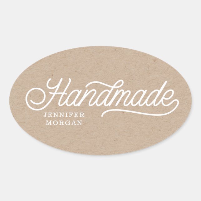 Handmade Cute Script Elegant Kraft Business Oval Sticker (Front)