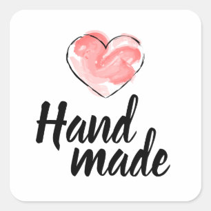 Handmade cute watercolor heart square sticker