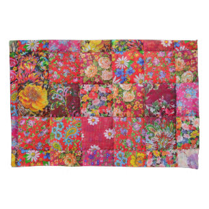 Handmade Floral Patchwork Quilt Background Pillowcase