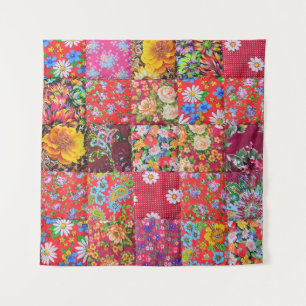 Handmade Floral Patchwork Quilt Background Tapestry