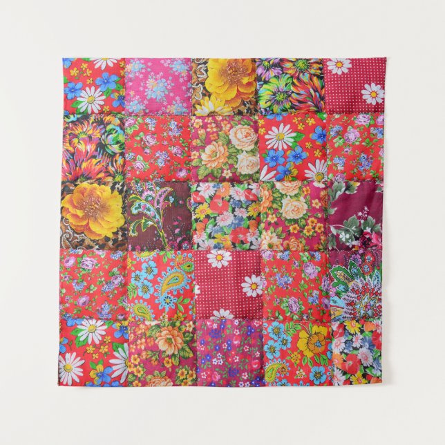 Handmade Floral Patchwork Quilt Background Tapestry (Front)