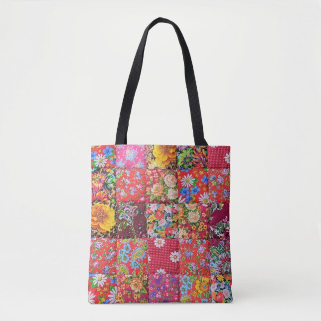 Handmade Floral Patchwork Quilt Background Tote Bag (Front)