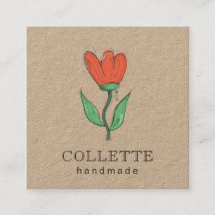 Handmade Flower Logo Kraft Square Business Card