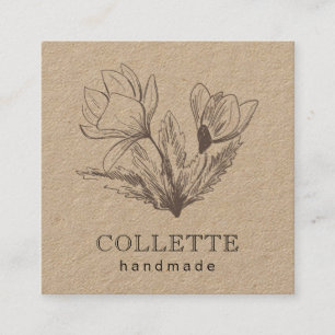Handmade Flower Logo Kraft Square Business Card