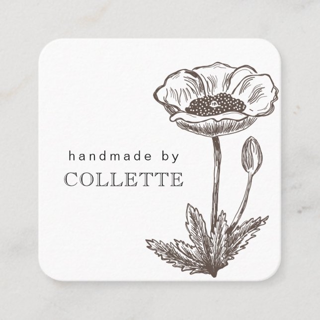 Handmade Flower Logo Square Business Card (Front)