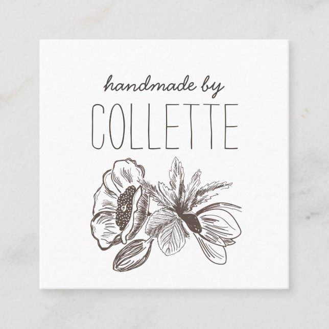 Handmade Flower Logo Square Business Card (Front)