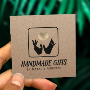 Handmade Gift Hands & Heart Rustic Kraft Square Business Card