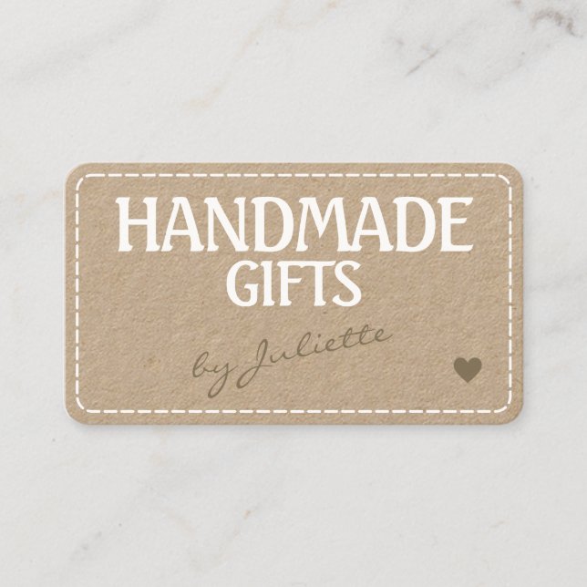 Handmade Gifts Rustic Kraft Paper Sewing Stitches Business Card (Front)