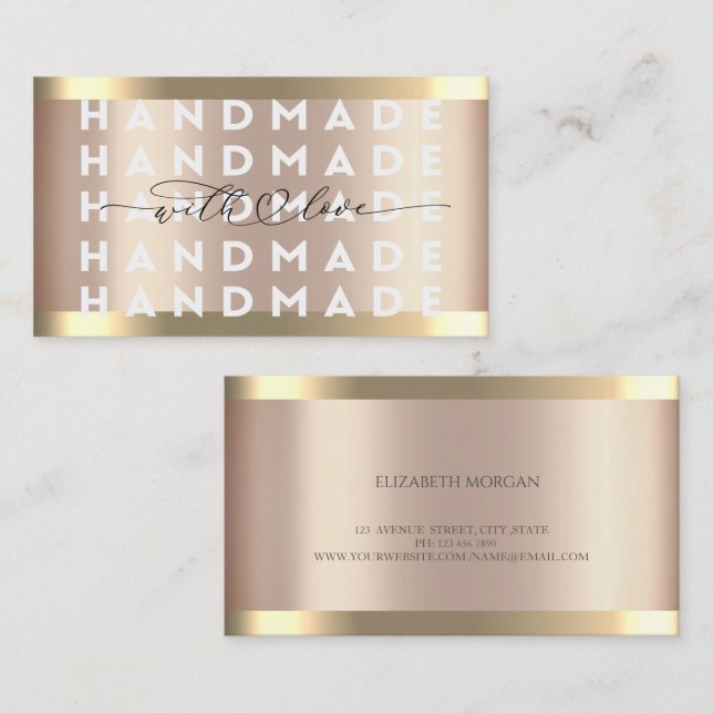 Handmade Gold Stripe Rose Gold  Business Card (Front/Back)