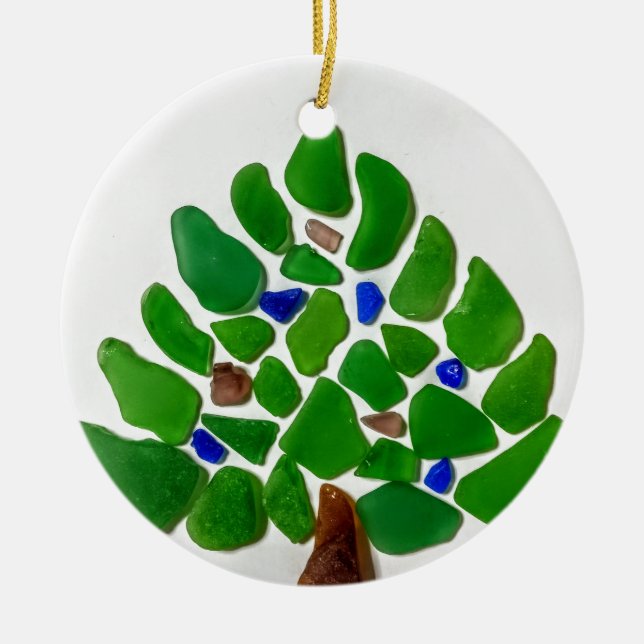 Handmade Green Sea Glass Christmas Tree Ceramic Tree Decoration (Front)