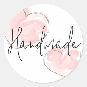 Handmade handwritten text soft watercolor heart classic round sticker
