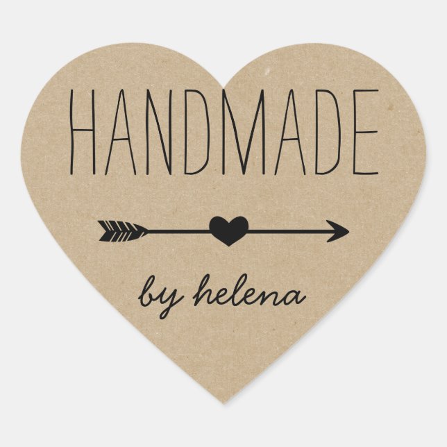 Handmade Heart | Rustic Kraft Look Heart Sticker (Front)
