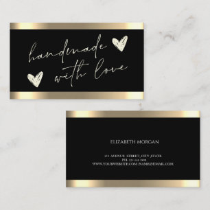 Handmade Hearts Gold Stripe Black Business Card