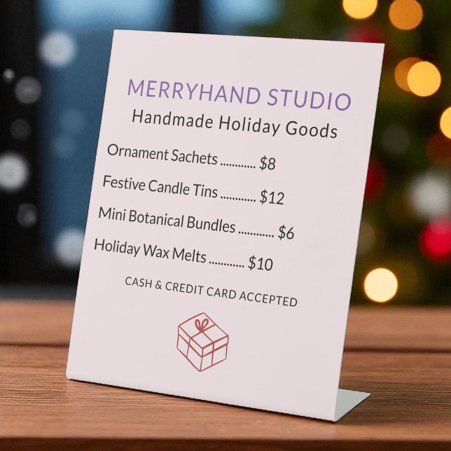 Handmade Holiday Christmas Goods Price List Pedestal Sign (Creator Uploaded)