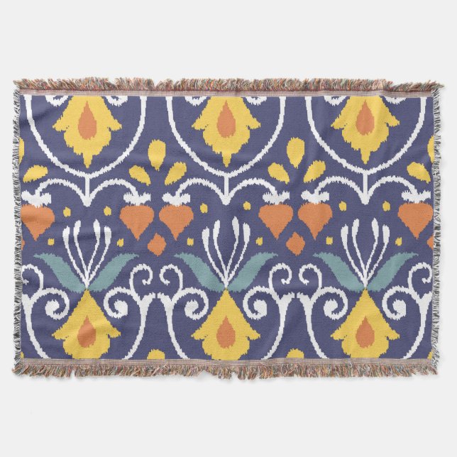Handmade Ikat: Ethnic Boho Fabric Throw Blanket (Front)