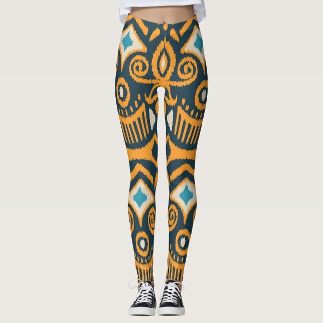 Handmade Ikat: ethnic fabric pattern Leggings (Front)