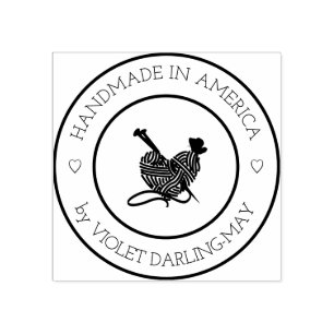 Handmade in - Heart Knitting or Yarn Craft Rubber Stamp