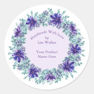Handmade Item Label Rustic Aqua Wreath & Purple