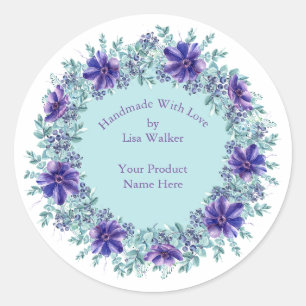 Handmade Item Label Rustic Purple Wreath & Aqua