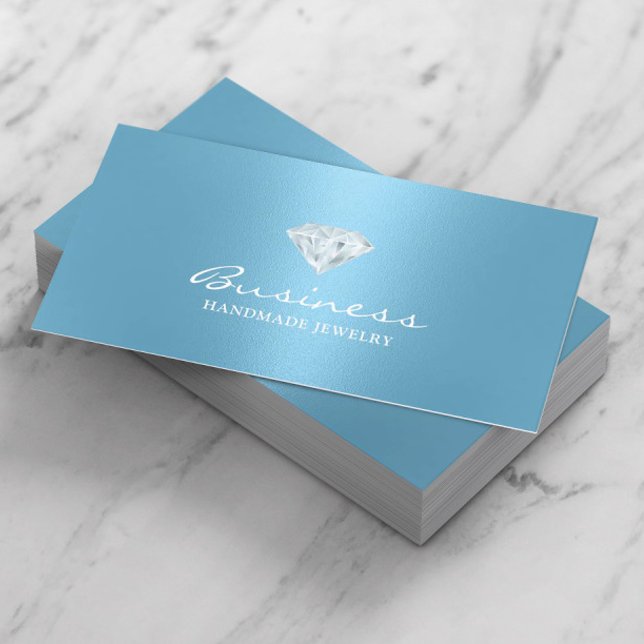 Handmade Jewellery Bright Diamond Modern Blue Business Card (Creator Uploaded)