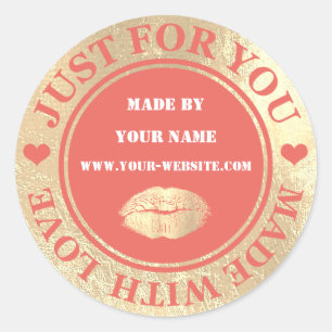Handmade Just For You Made Coral Gold Glitter Kiss Classic Round Sticker