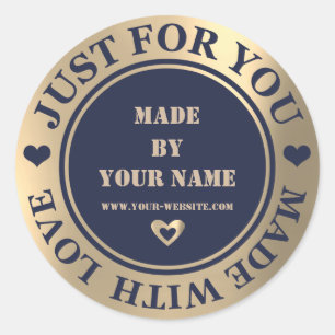 Handmade Just For You Made Love Foxier Gold Navy Classic Round Sticker