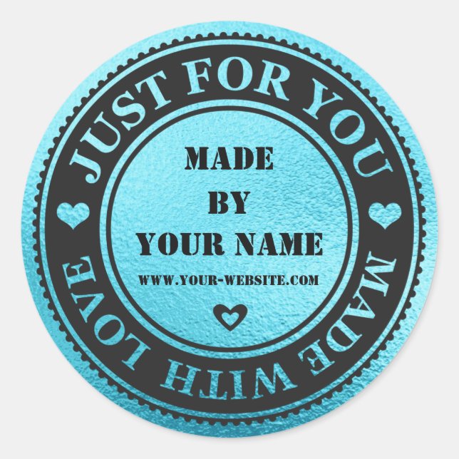 Handmade Just For You Made With Love Blue White Classic Round Sticker (Front)