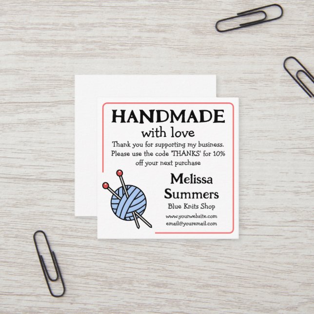 Handmade Knitting Coupon Square Business Card (Front/Back In Situ)