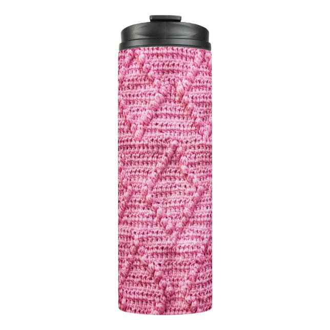 Handmade knitting lozenge pattern background. thermal tumbler (Front)