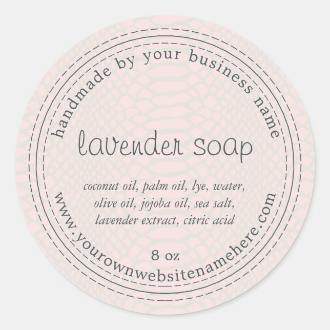 Handmade Lavender Soap Pink Grey Snake Pattern Classic Round Sticker (Front)
