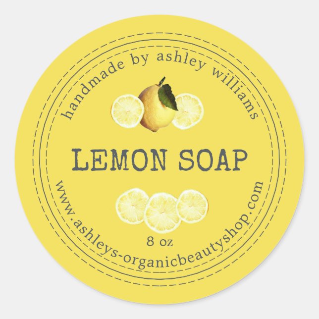 Handmade  Lemon Soap Organic Business Classic Round Sticker (Front)