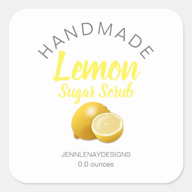 Handmade Lemon Sugar Scrub Square Sticker (Front)
