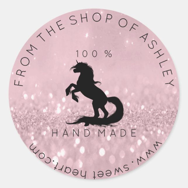 Handmade Logo From Name Web Blush Unicorn Black Classic Round Sticker (Front)