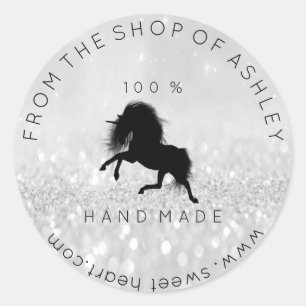 Handmade Logo From Name Web Grey Unicorn Black Classic Round Sticker